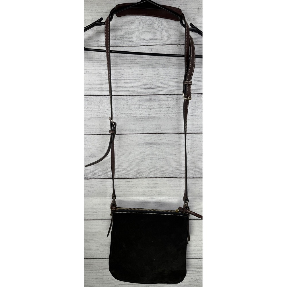 Dooney Bourke Black Suede Leather Crossbody Bag Gold Tone Logo Adjustable Strap - Picture 3 of 10